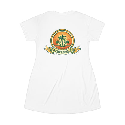 T-Shirt Dress - Doctor Caribbean Retro Vibe with Playful Character